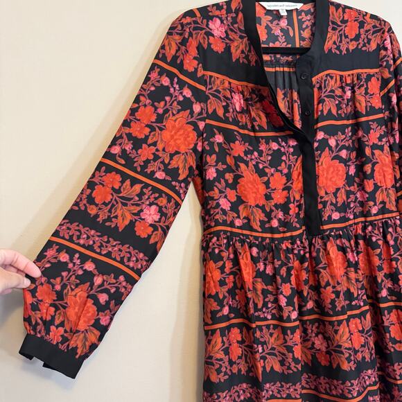 Cupcakes and Cashmere Babydoll Dress M Red Floral Shift Mini Long Sleeve Boho - Picture 8 of 11